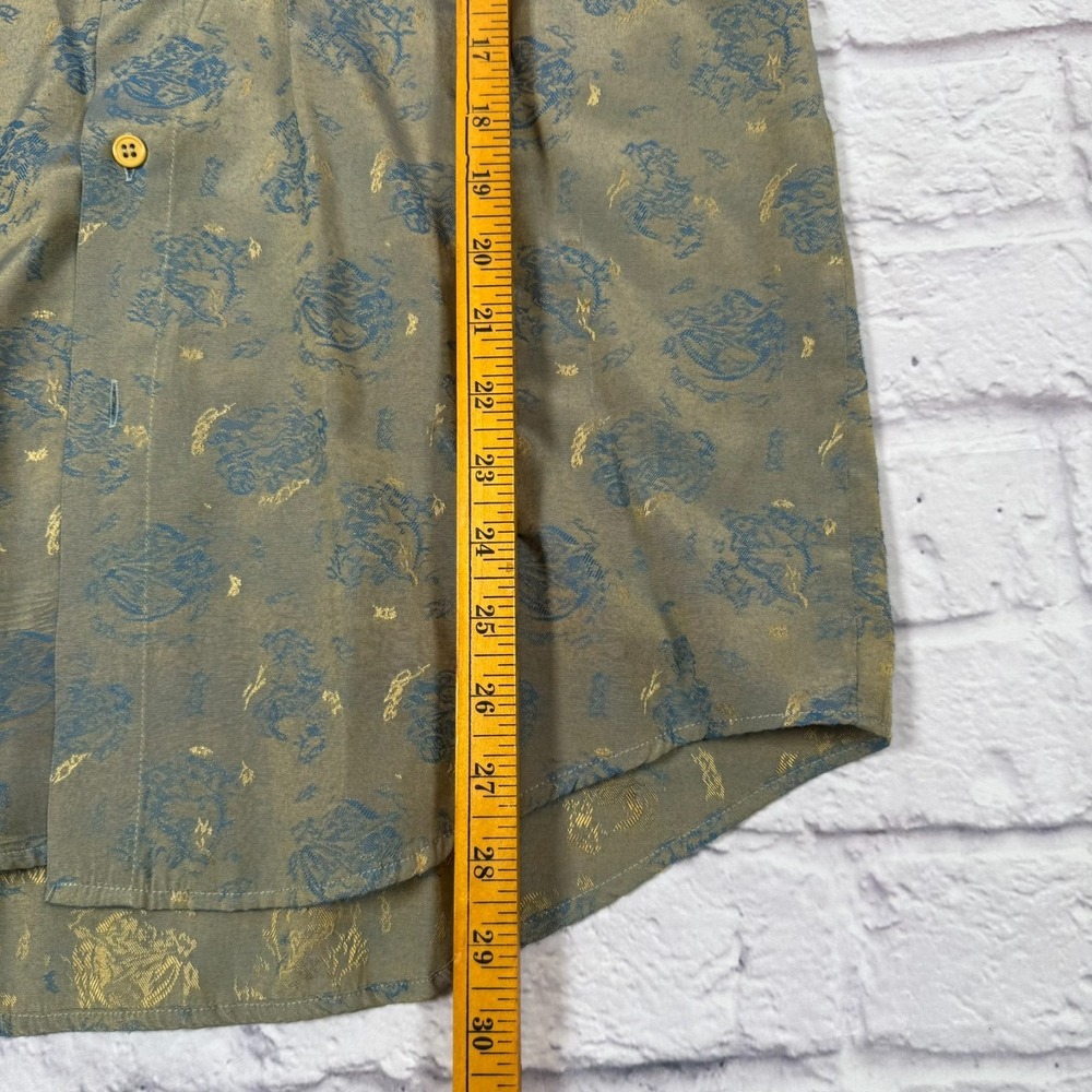 Policy Studio Mens Medium Silky Green/Blue/Gold Long Sleeve Button Up - Picture 3 of 9